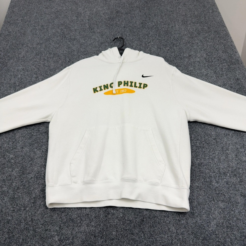 King Philip Nike Hoodie Men M White Cotton Fleece Pullover Sportswear Streetwear